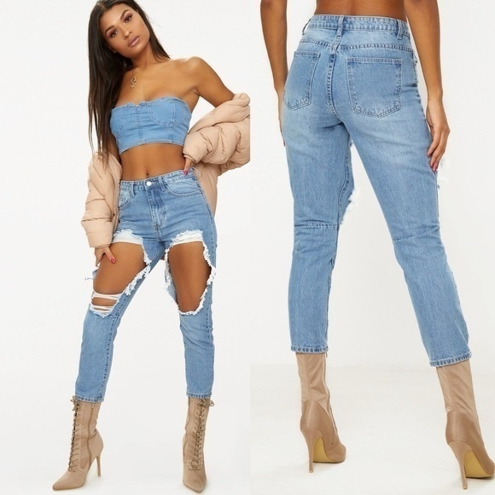 PrettyLittleThing Boyfriend Extreme Rip Jean